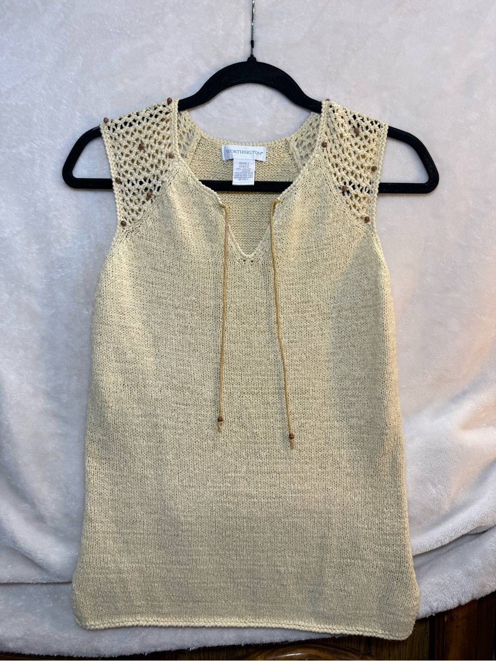 Boho Knit Tank Top with Crochet Beaded Shoulders